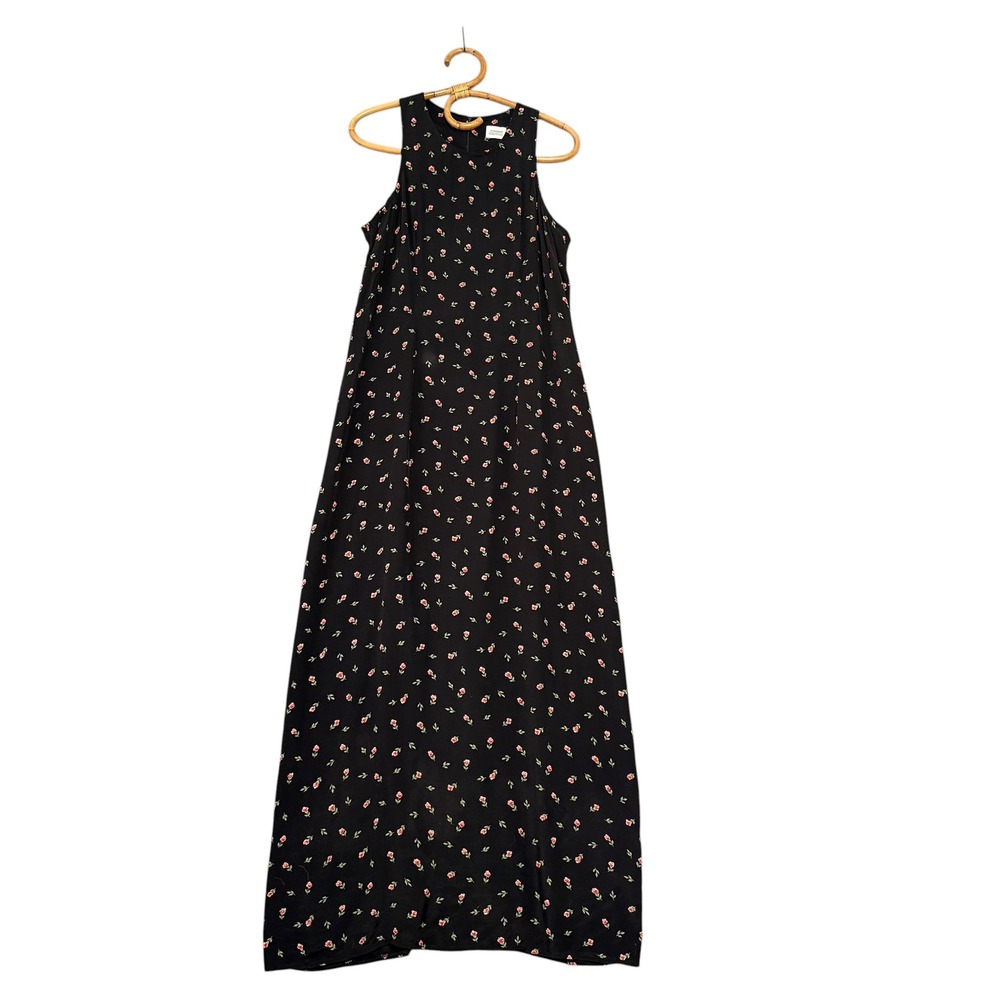 Vintage | Jacob | Black Floral Sleeveless High Neck Maxi Dress Retro 90s Size 11